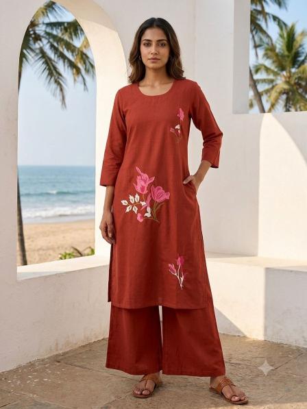 Rose flower embroidery kurtis wholesale in hyderabad